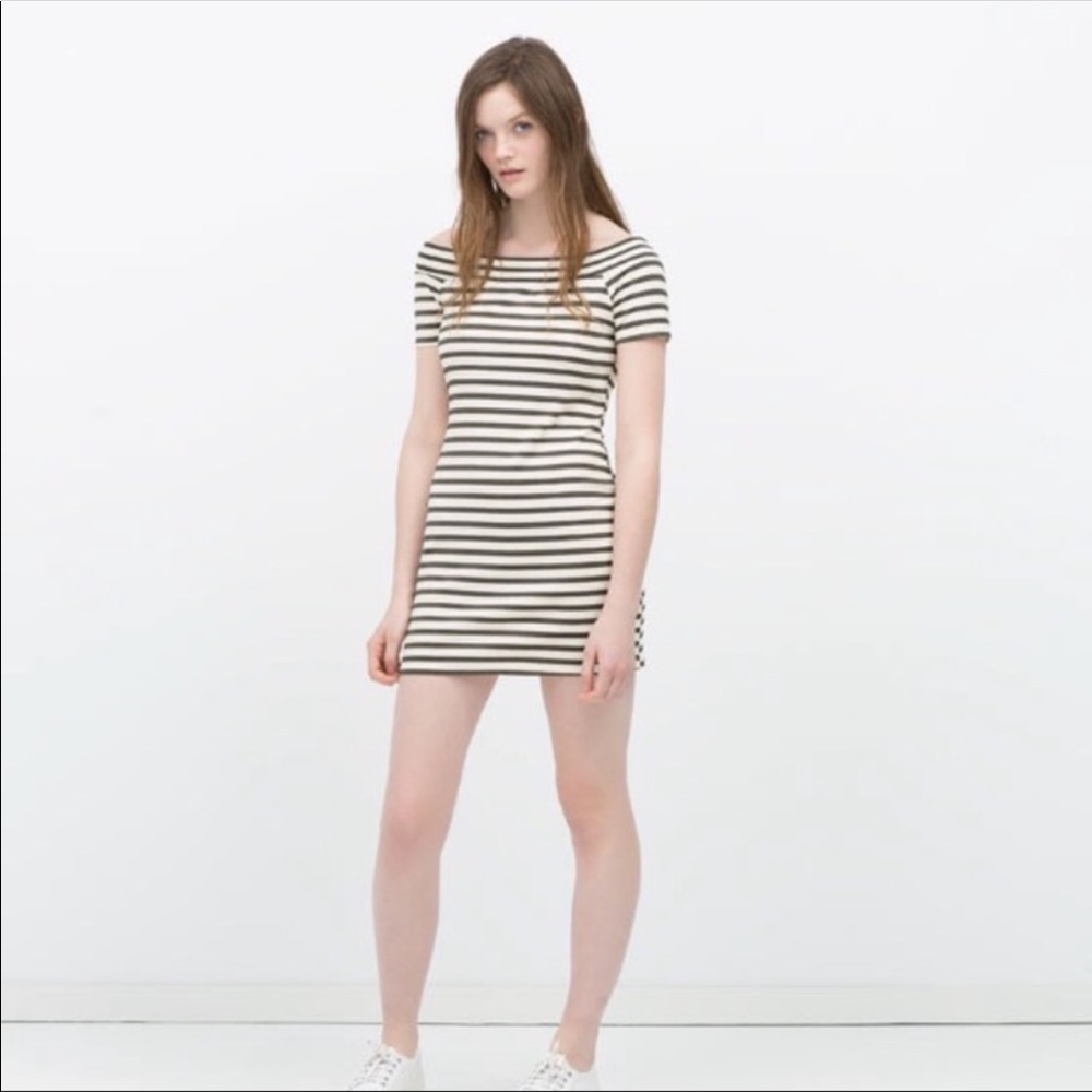 Zara Trafaluc Striped Dress Off Shoulder Dress